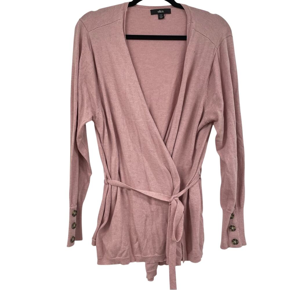 Ellos Pink Long Sleeve Belted Cardigan Sweater Womens 1X Barbie Core Ballerina